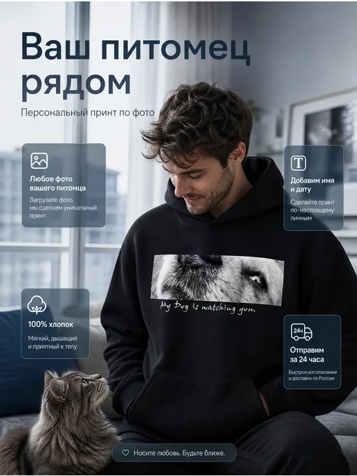 PLHOODLB Индивидуальное худи с фото‑принтом, любое изображение, черный, фото 2