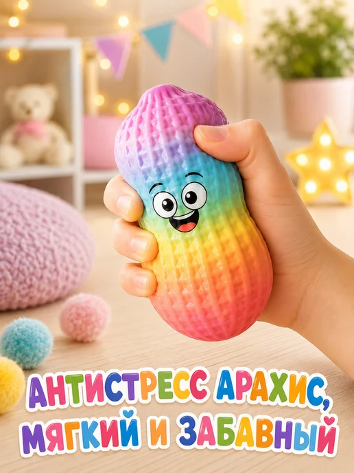 Сквиш Арахис игрушка антистресс для рук, белый, фото 6