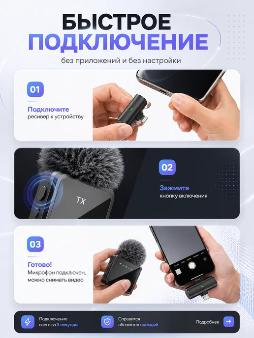 Микрофон петличный беспроводной для iPhone и Android, вариант, фото 2