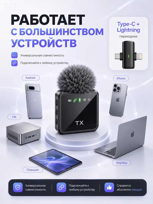 Микрофон петличный беспроводной для iPhone и Android, вариант, фото 3