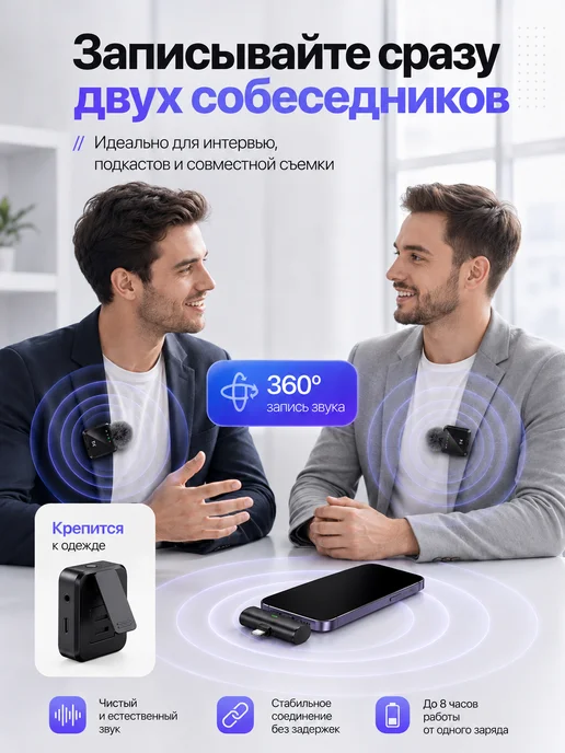Микрофон петличный беспроводной для iPhone и Android, вариант, фото 6