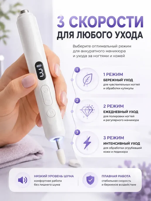 AISTORE007 Электрическая маникюрная машинка с LED-подсветкой, белый, фото 4