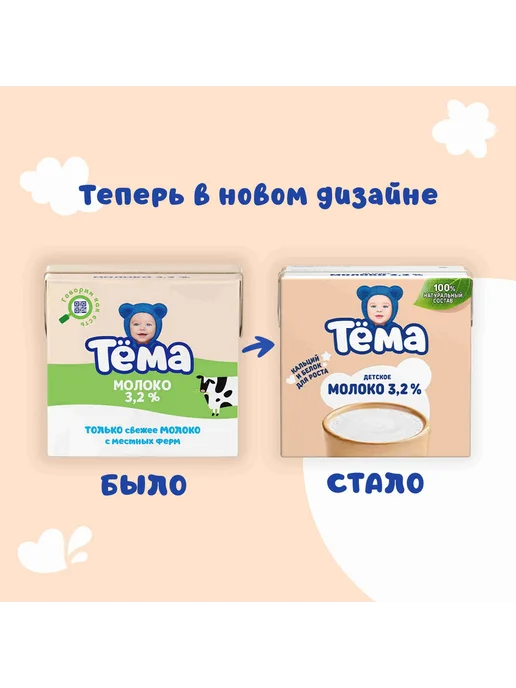 Молоко детское Тема 3,2%, 12 шт х 500 мл, 12 шт, 500 мл, фото 2