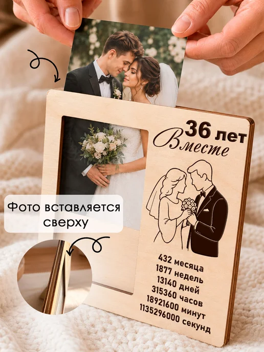 Мастерская Древо Фоторамка подарок на годовщину свадьбы 36 лет, бежевый, фото 7