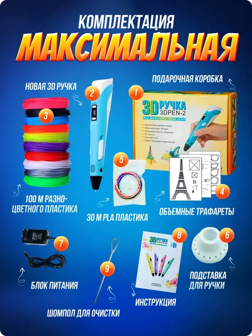 3д-ручка набор c пластиком и трафаретами для мальчика, голубой, фото 3