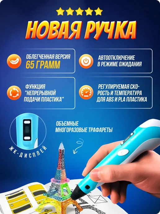 3д-ручка набор c пластиком и трафаретами для мальчика, голубой, фото 6