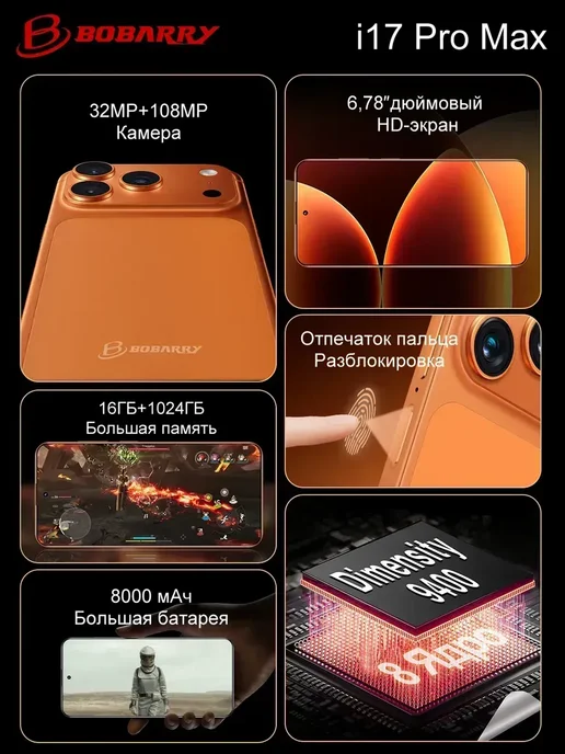 Смартфон Bobarry Phone I17pro Max 1/1024 ГБ, синий, фото 3