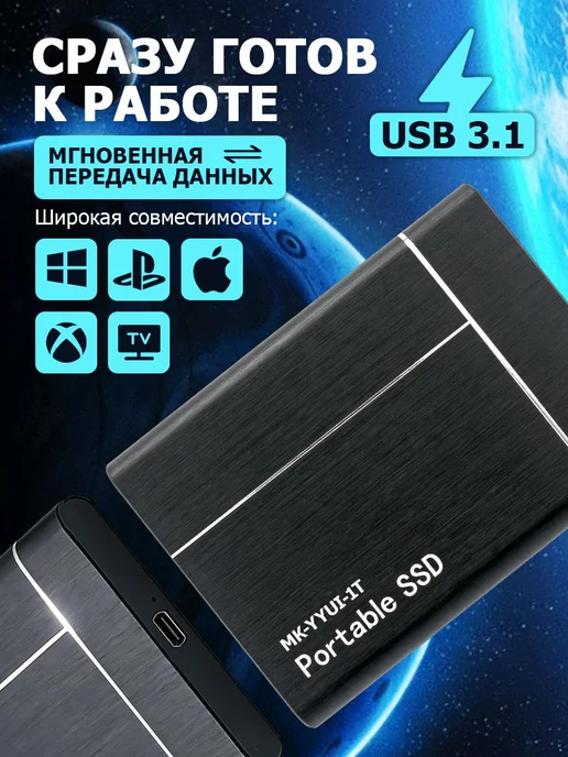 1 ТБ Внешний SSD-диск (MK-YYUI-1T), Металл, черный матовый, 1 ТБ, фото 2