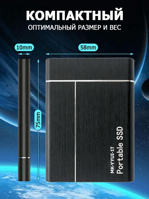 1 ТБ Внешний SSD-диск (MK-YYUI-1T), Металл, черный матовый, 1 ТБ, фото 5