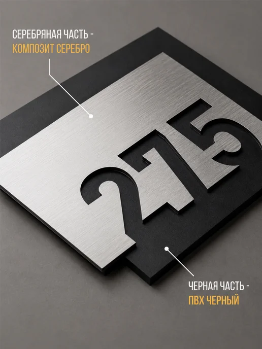 Цифры на дверь квартиры, табличка номер 49 серебро, серебристый, фото 2