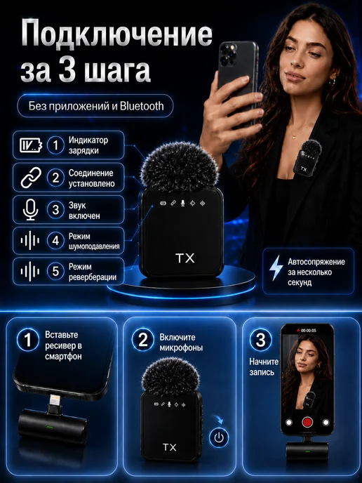 NEvaGoods Микрофон петличный беспроводной для iPhone и Android 2шт, 2 шт, фото 2