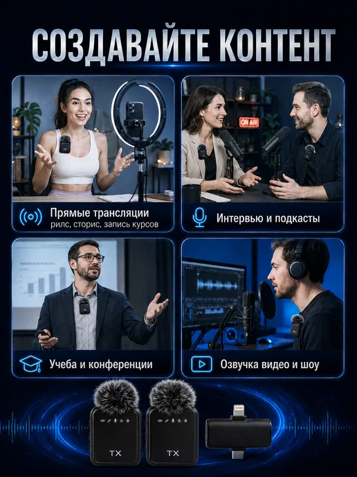 NEvaGoods Микрофон петличный беспроводной для iPhone и Android 2шт, 2 шт, фото 3