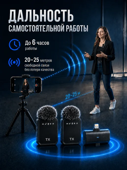 NEvaGoods Микрофон петличный беспроводной для iPhone и Android 2шт, 2 шт, фото 5