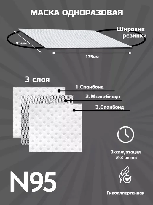 Медицинская маска-повязка, нетканая, 30 шт, 30 шт, фото 6