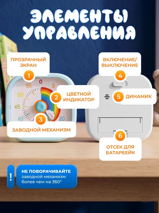 Таймер детский электронный обучающий с радугой, в детскую, голубой, фото 3
