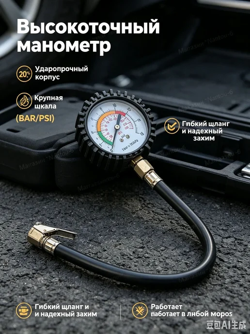 Манометр автомобильный, 1 шт, 1 шт