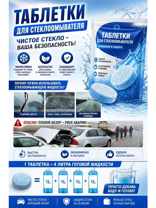 Таблетки стеклоомывателя до -40°C, 50 шт, 50 шт, фото 2