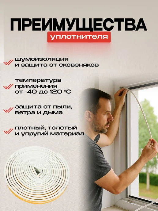 Уплотнитель для окон ПВХ, пластиковых, самоклеющийся для 10, вариант, фото 2