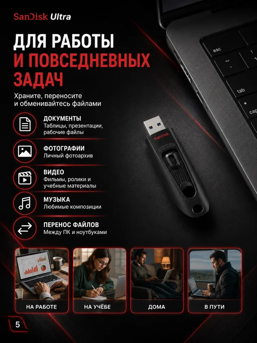 Флешка SanDisk Ultra 128 ГБ USB 3.0, 128 ГБ, фото 5