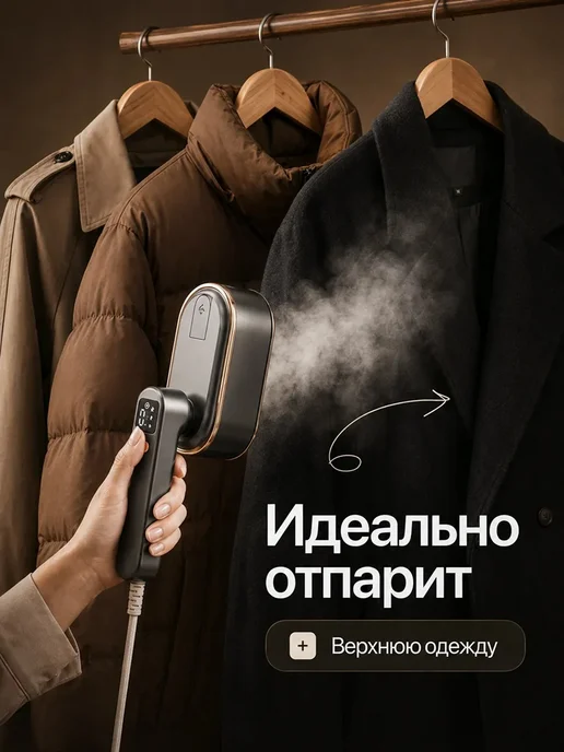 отпариватель ручной для одежды вертикальный и горизонтальный, черный, фото 7