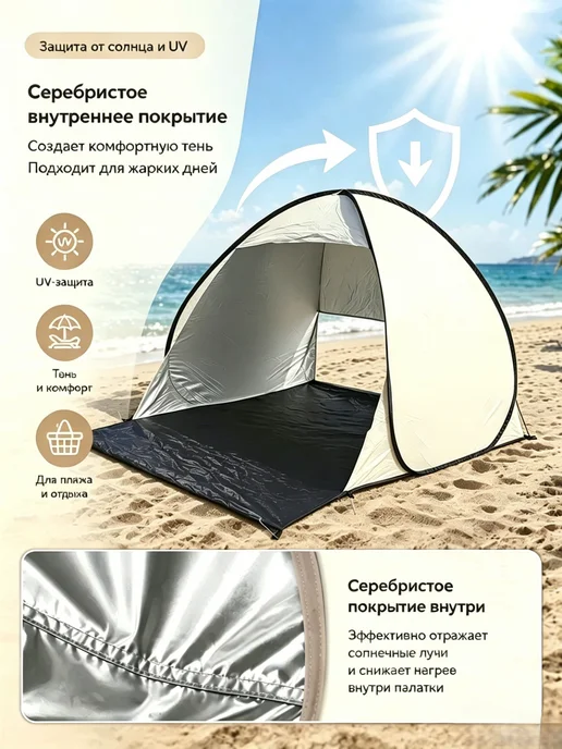 Пляжный зонт 120 см, белый, белый, фото 2