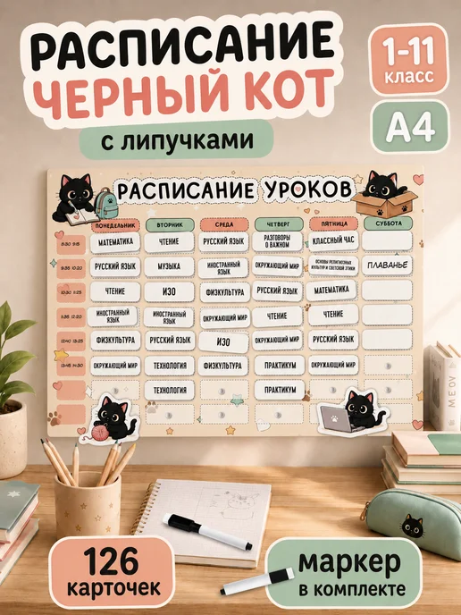 The Planer! Расписание уроков Пушин Pusheen, черный
