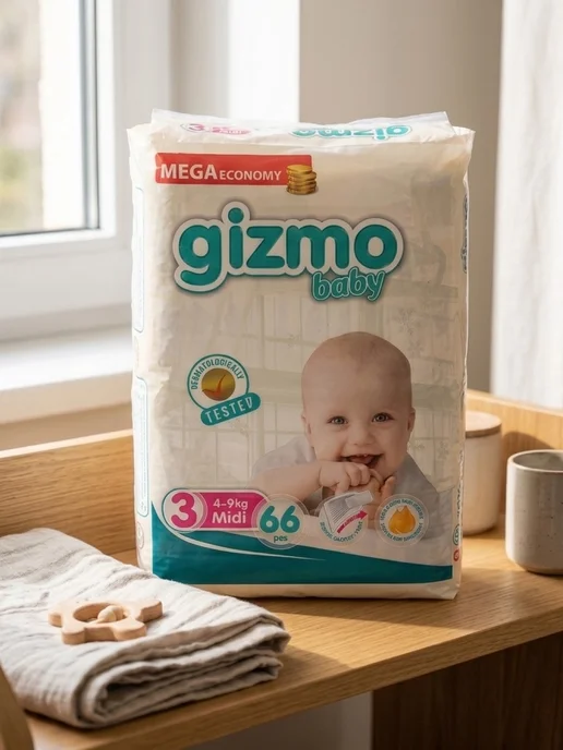GIZMO Baby Подгузники детские 3 Midi, 4-9 кг, 66 шт, Турция, 49 кг, 66 шт, фото 3
