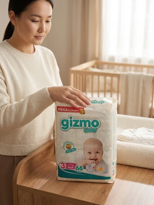GIZMO Baby Подгузники детские 3 Midi, 4-9 кг, 66 шт, Турция, 49 кг, 66 шт, фото 4