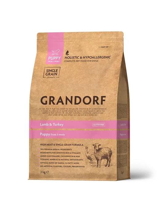 Сухой корм Grandorf' для собак, щенки, индейка, ягненок, 3 кг