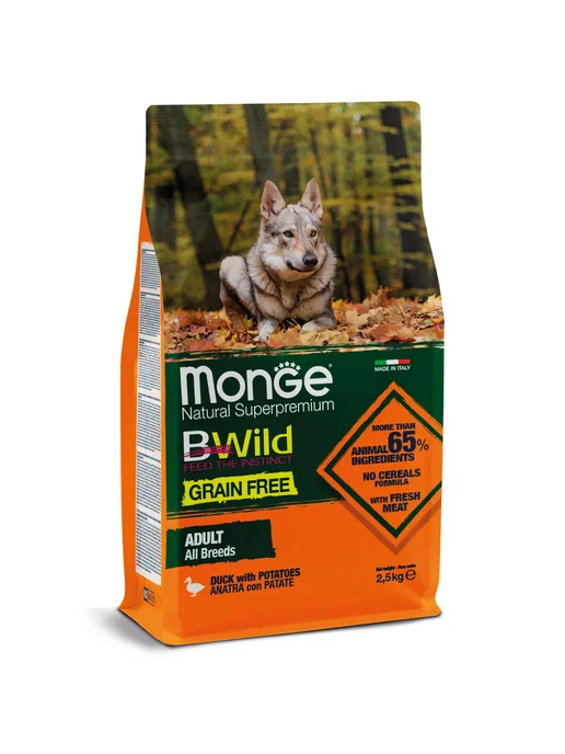 Сухой корм MONGE Bwild Grain для собак, беззерновой, утка, 2,5 кг, фото 2