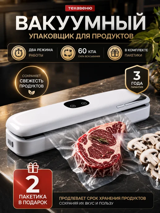 Вакуумный упаковщик 90Вт с запайкой и пакетами, 90 Вт