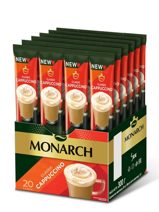Monarch Напиток кофейный капучино растворимый 15г*20шт*2уп, 15 г, 20 шт, фото 3