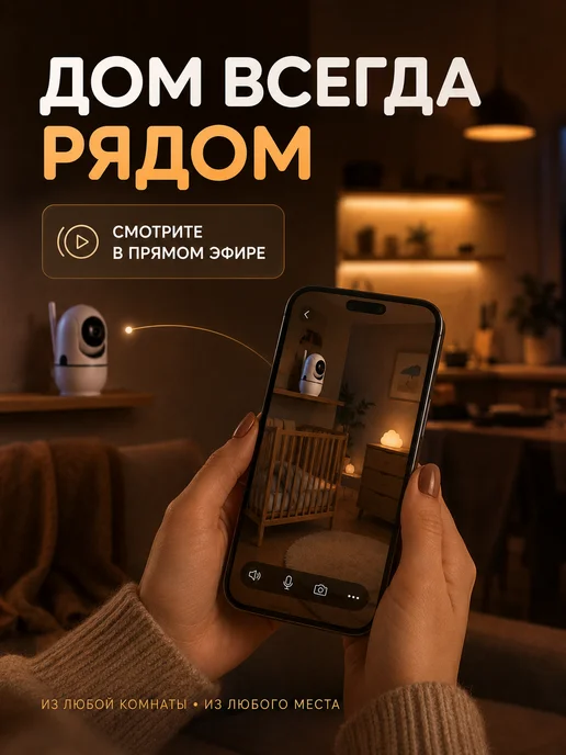 Видеоняня камера видеонаблюдения для дома Wi-Fi с телефона, белый, фото 2