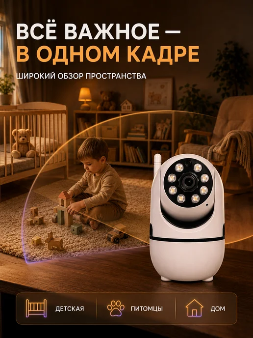 Видеоняня камера видеонаблюдения для дома Wi-Fi с телефона, белый, фото 4