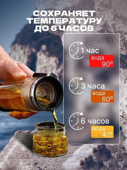 Термокружка 0.5 л, крышка-чашка, непроливайка, серебристый, 350 мл, фото 2