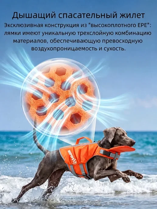 Спасательный жилет для собак, оранжевый, фото 4