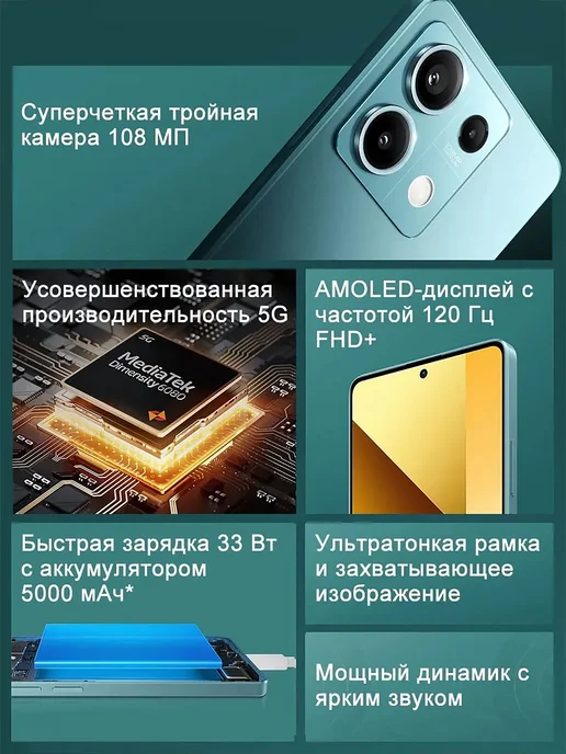 Смартфон Xiaomi Redmi Note 13 8/8 ГБ, синий, фото 7