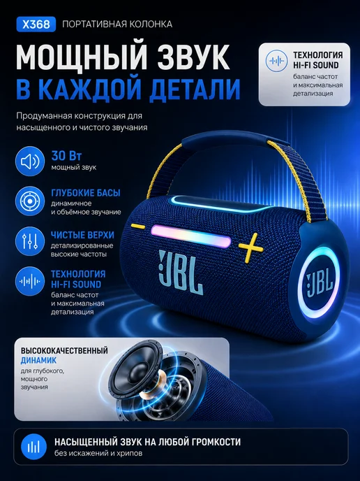 JBL Блютуз колонка беспроводная, синий, фото 2