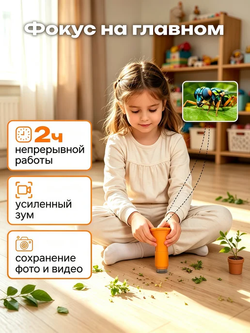 Цифровой детский микроскоп D4, желтый, фото 2