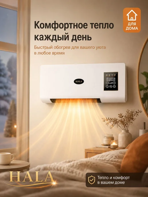 Керамический тепловентилятор-завеса настенный, 2000 Вт, 2000 Вт, фото 2