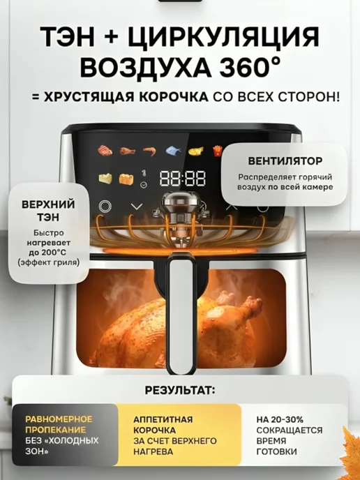Аэрогриль электрический для дома, серый, фото 4