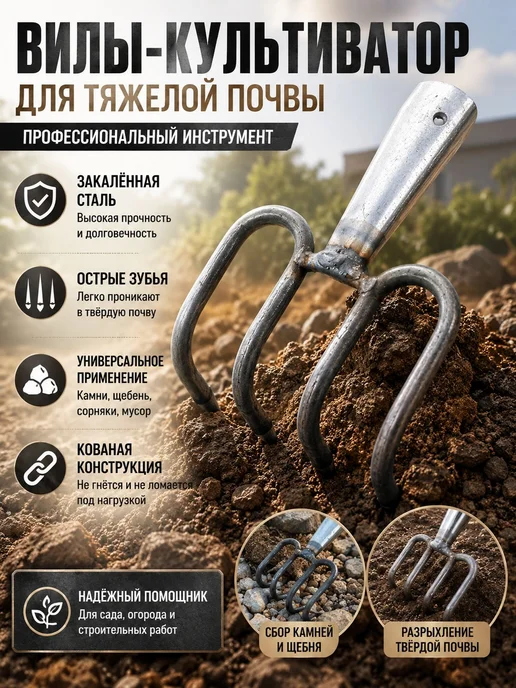Садовые вилы из закаленной стали, ширина 16.5 см, вариант