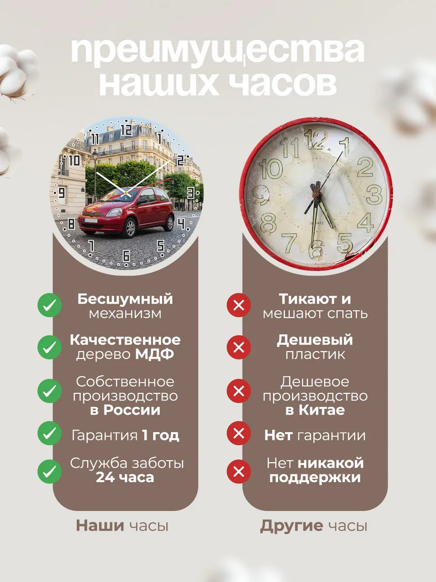 Часы настенные бесшумные Тойота Ярис красная машина 33 см — фото 10