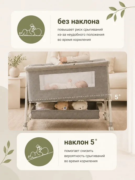 Приставная кроватка для новорожденного люлька колыбель 2в1, серый, фото 5
