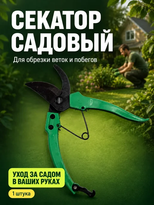 марк2итенсив Секатор садовый для обрезки растений, веток и цветов, зеленый