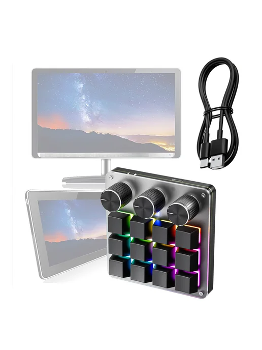 12 клавиш 3 регулятора макро-пад RGB, прозрачный, проводной, прозрачный
