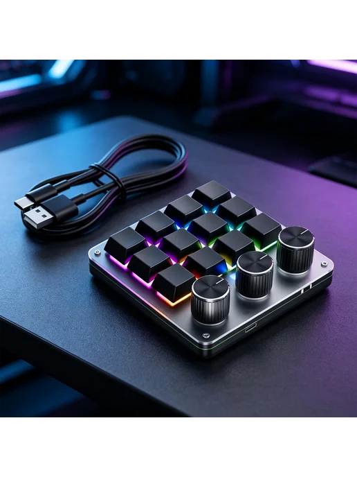 12 клавиш 3 регулятора макро-пад RGB, прозрачный, проводной, прозрачный, фото 3