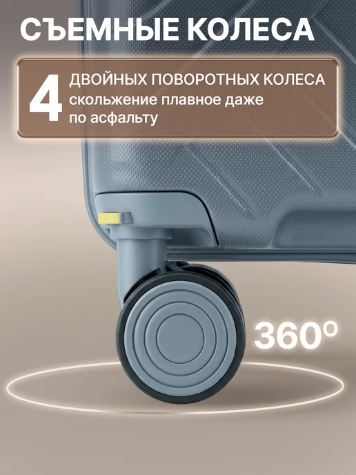 Чемодан ручная кладь S легкий со съемными колесами, серый, фото 3