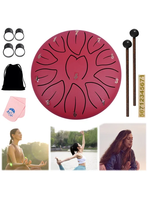 6дюймов Steel Tongue Drum Handpan для музыки, красный, красный
