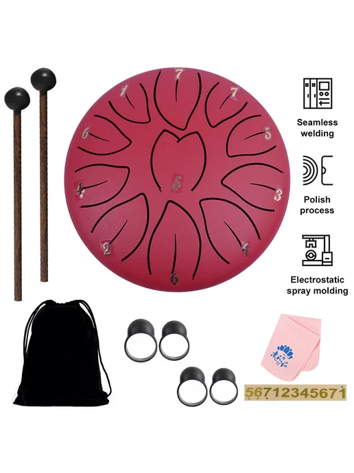 6дюймов Steel Tongue Drum Handpan для музыки, красный, красный, фото 2